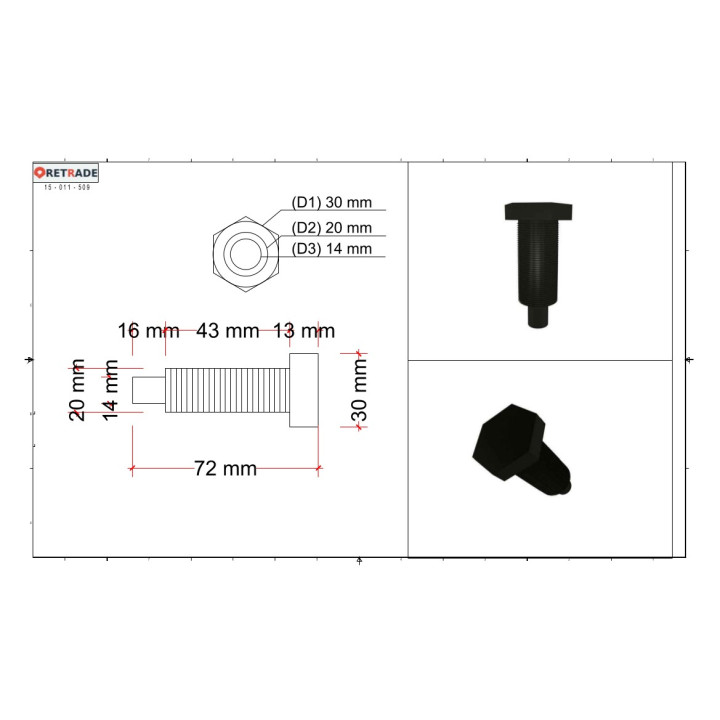 CNC 3D - 2x Viti a Testa Hexagonale L 72mm