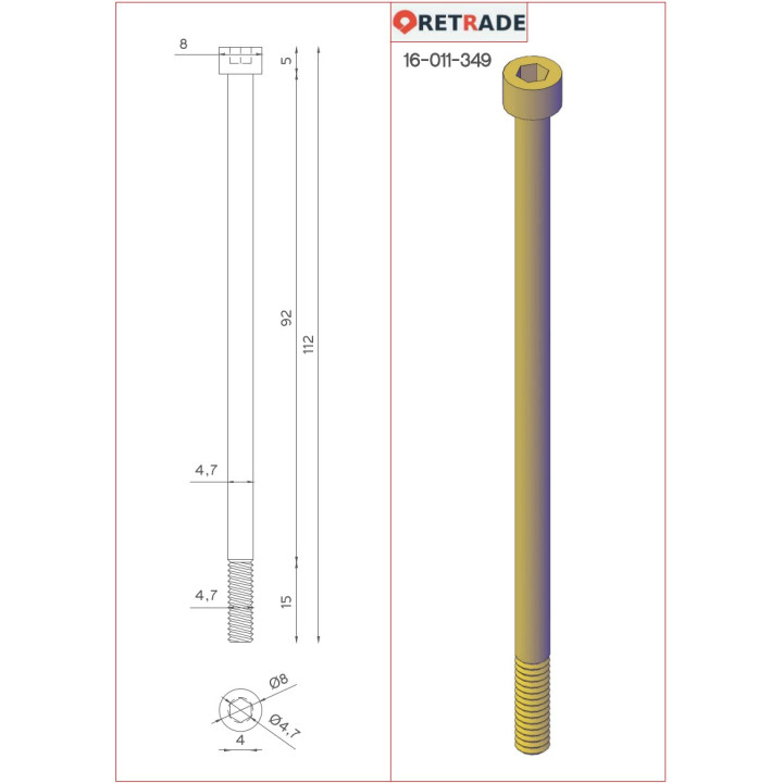 CNC 3D - 4x Viti a Testa Cilindrica con Esagono Incassato L 106mm
