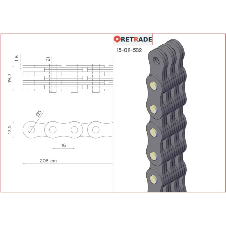 CNC 3D - Catena per Carrelli Elevatori L 2.08M