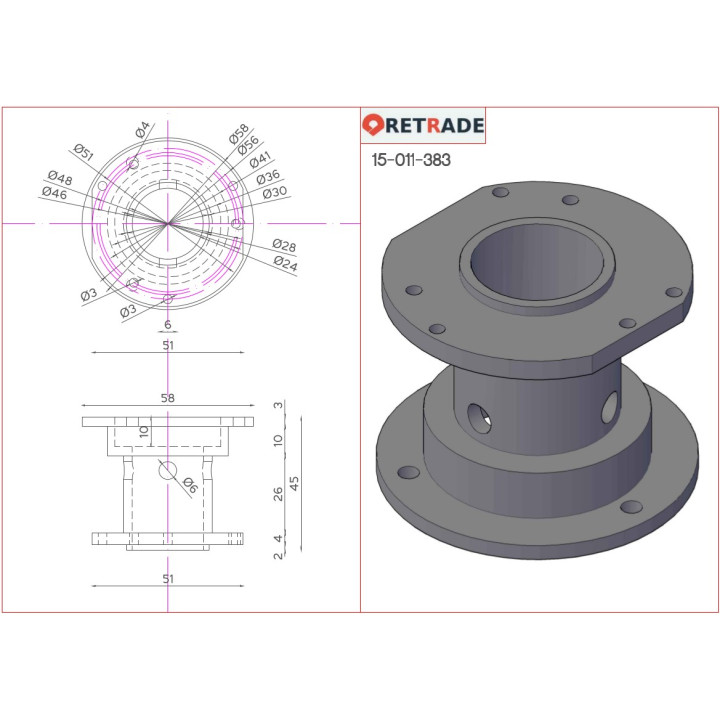 CNC 3D - Prolunga/Flangia per Motore o Riduttore