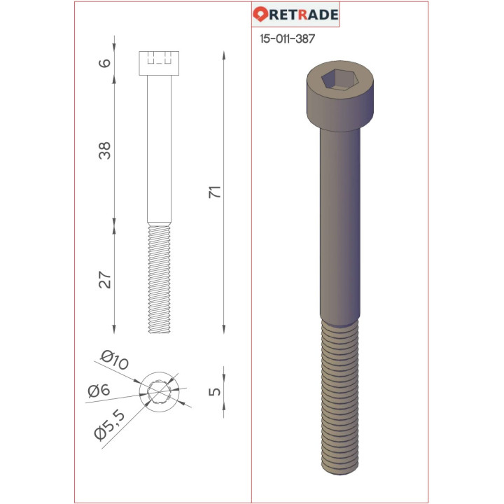 CNC 3D - 9x Viti a Testa Cilindrica con Esagono Incassato L 65mm