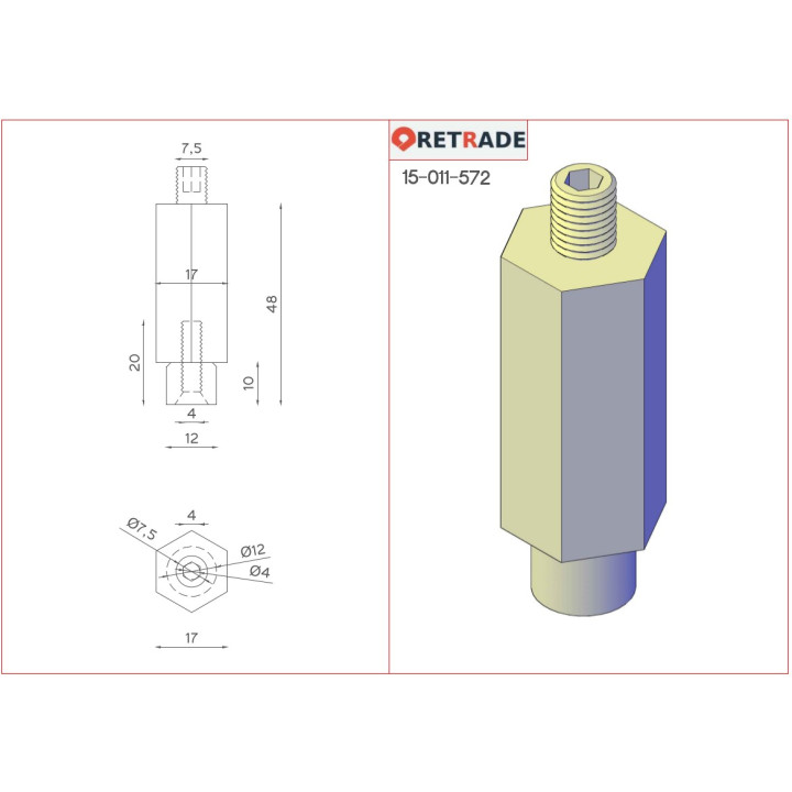 CNC 3D - 2x Distanziatore in Acciaio Maschio/Femmina
