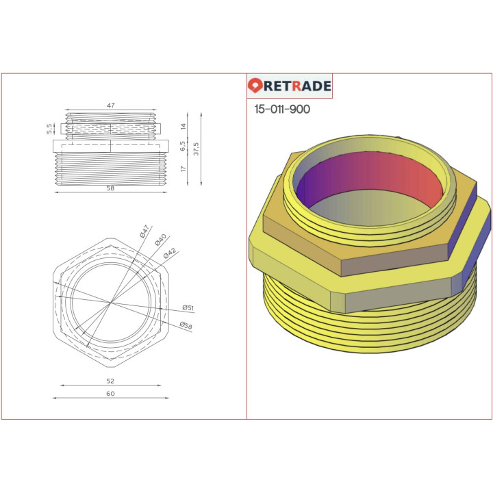 CNC 3D - Nippli Esagonali in Acciaio M/M