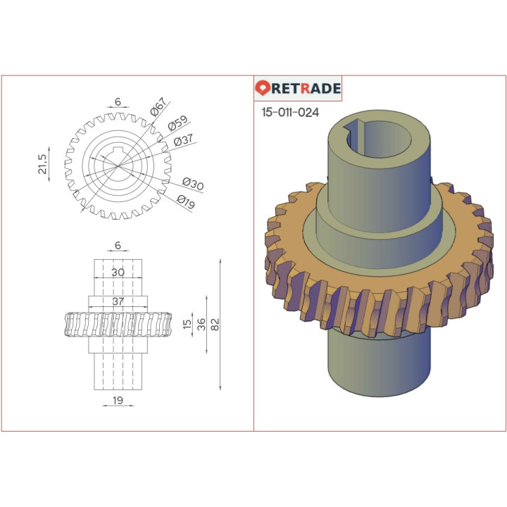 CNC 3D - Ingranaggio a Vite Senza Fine a Spirale su Misura con Mozzo