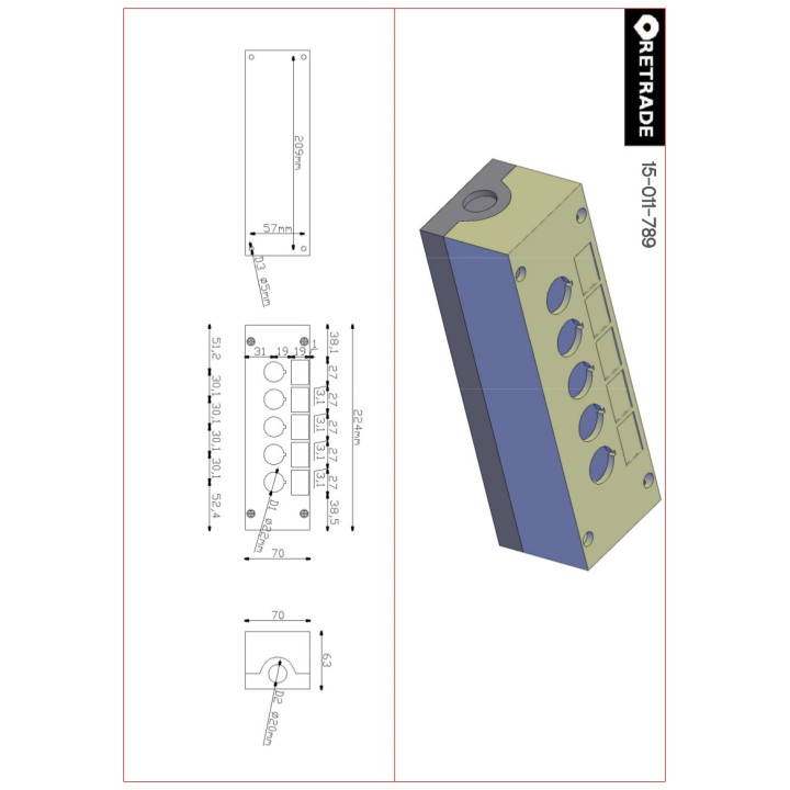 CNC 3D - Scatola di Controllo Dispositivi Elettrici per 5 Pulsante 225X70X65mm