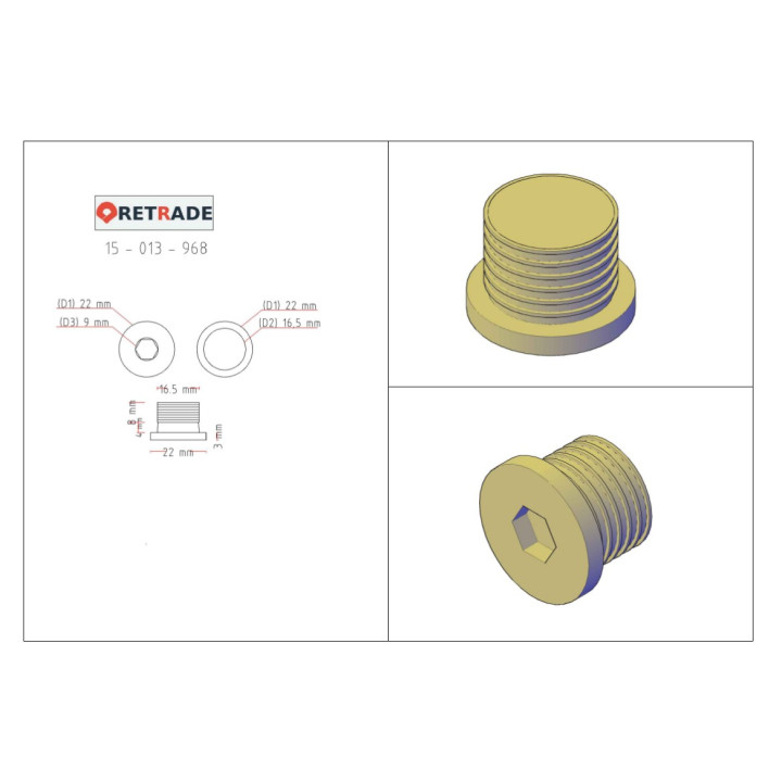 4x Tappo a Testa Cilindrica con Esagono Incassato Maschio 3/8"