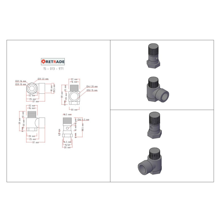 3x Raccordi Pneumatici a L Filettato M/F 3/8"