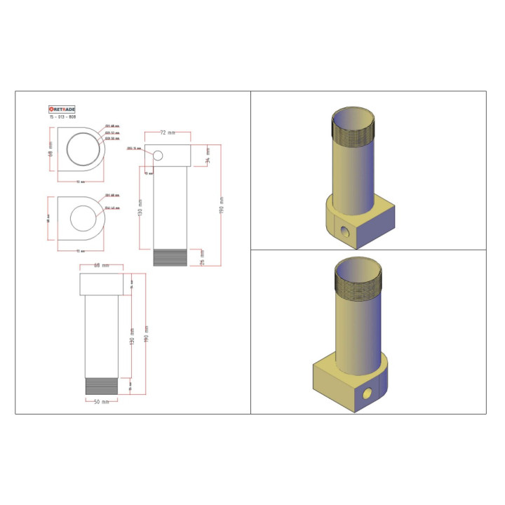 CNC 3D - Tubo Prolunga Tronchetto Ottone Giallo Filettato