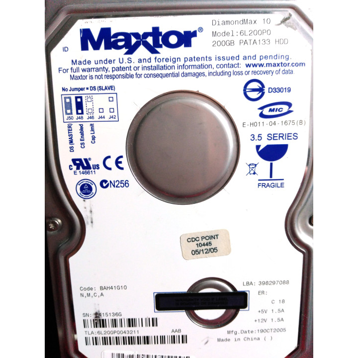 MAXTOR DIAMONDMAX 10 - 6L200P0 Hard Drive 200GB 7200Rpm 8MB Cache IDE Ultra ATA133