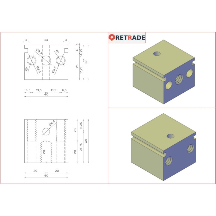 Blocco di Supporto in Acciaio 40.5x40x33mm