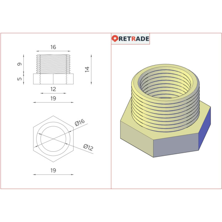 Riduttore Idraulico Filettato Dritto Connettore Maschio 1/2" Femmina 3/8"