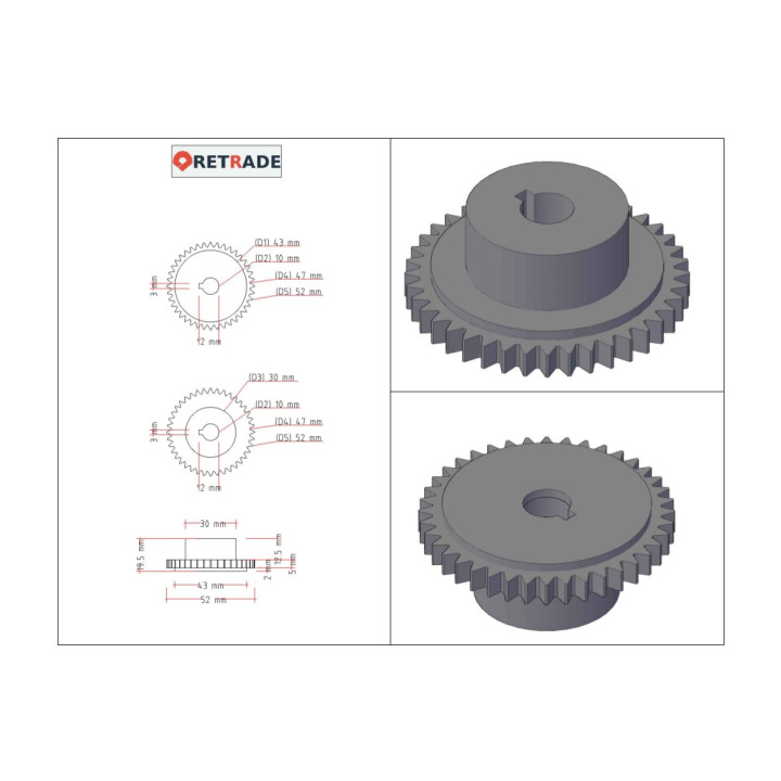 Ingranaggio in Acciaio , 40 Denti Passo 4mm