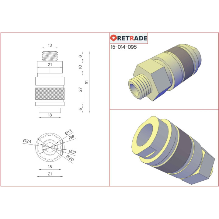 Giunto ad Attacco Rapido Connessione G 1/4 Maschio 35bar in Ottone Acciaio