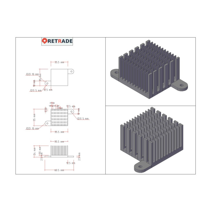 Dissipatore di Raffreddamento in Alluminio NERO 60.5x24x35mm