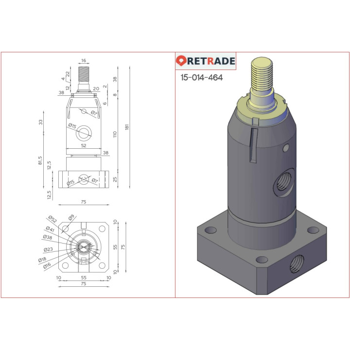 Cilindro Idraulico a Profilo Tondo Doppio Effetto - Attaco 3/8"