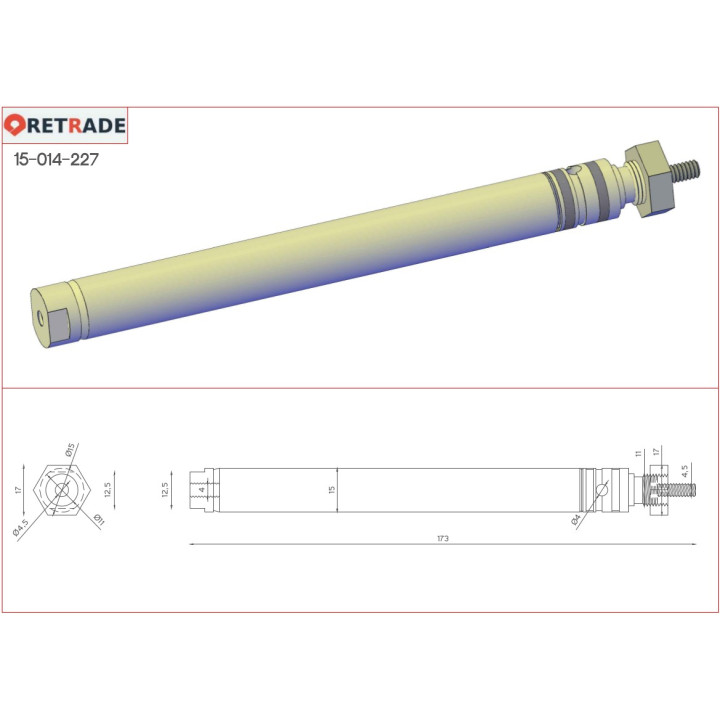 Pistone Pneumatico 11x75mm Doppio Azzione Maschio Attacco M5