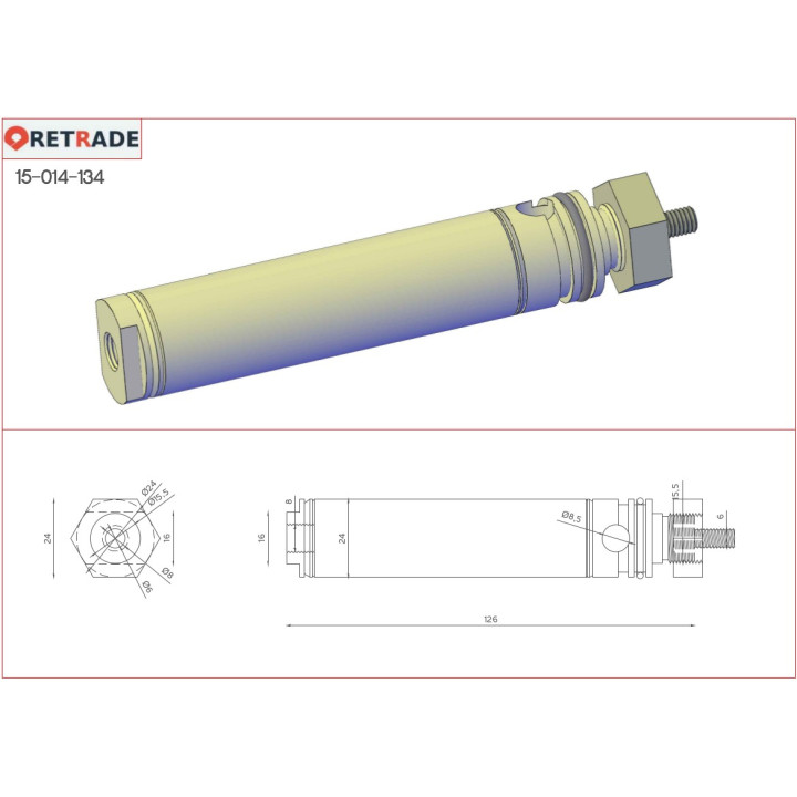 Cilindro Pneumatico a Profilo Tondo Doppio Effetto 16x50mm Attaco 1/8"