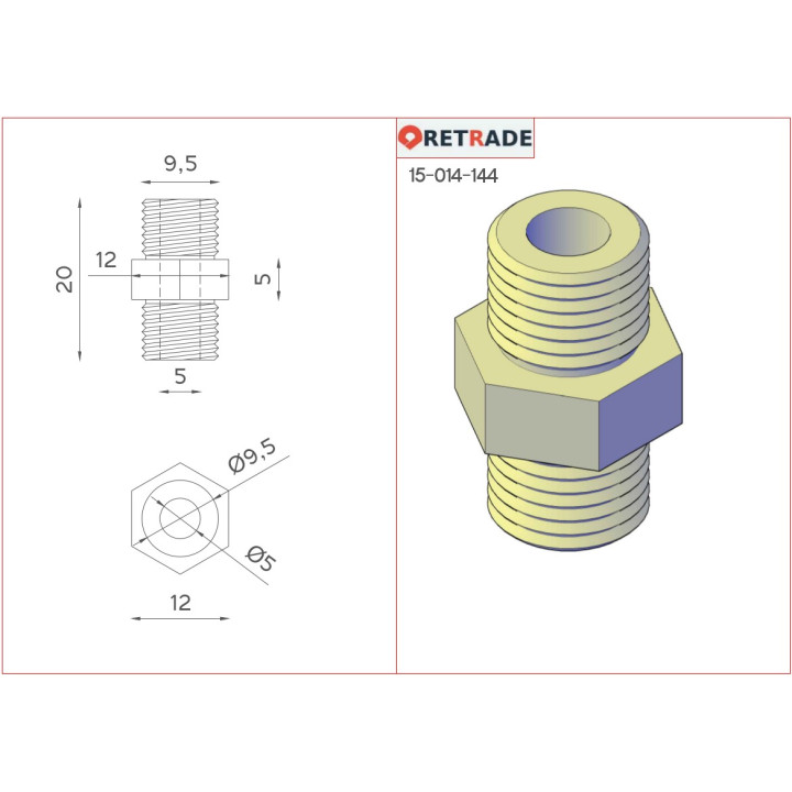 Raccordo Filettato in Acciaio Nipplo Esagonale M/M 1/8"