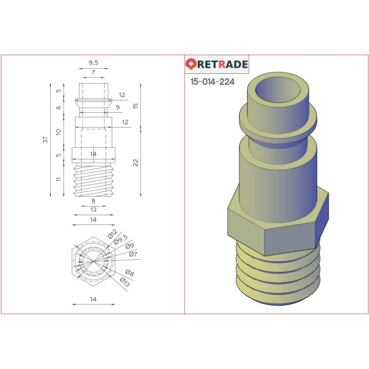2x Adattatori Filettati Maschio 1/4" in Acciaio Inox