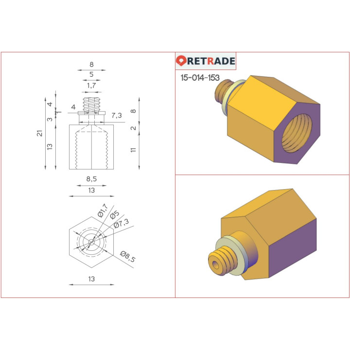 Riduttore Pneumatico Filettato Dritto Maschio M5 Femmina1/8" 400bar