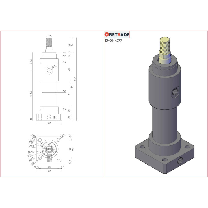 Cilindro Idraulico a Profilo Tondo Doppio Effetto - Attaco 3/8"