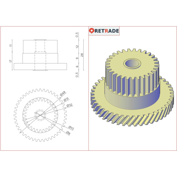 CANON FU3-0127 - Ingranaggio  29T/44T Bianco per Canon IR1600