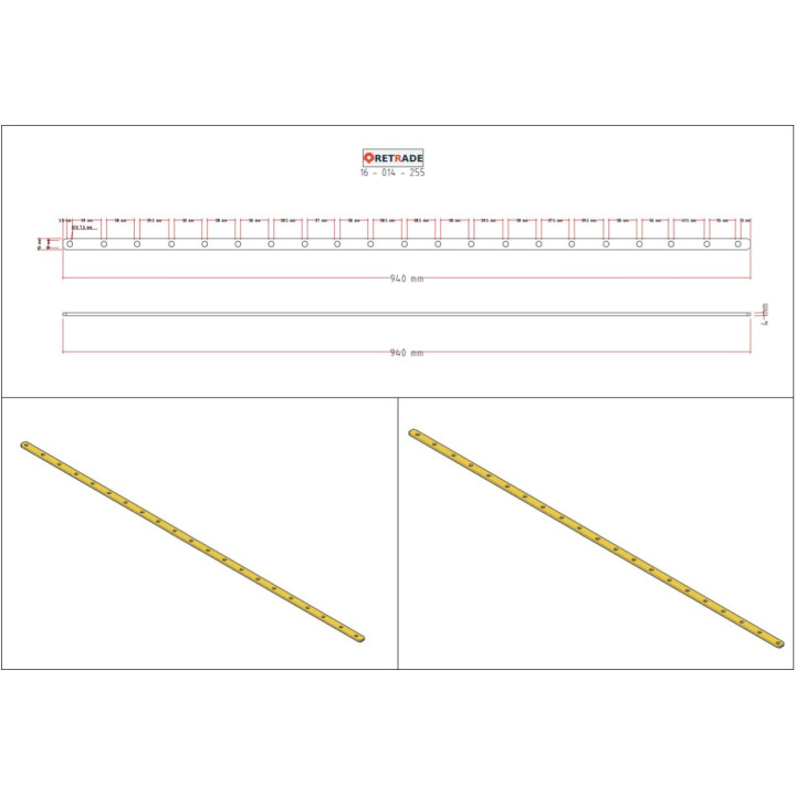 Landa Forata in Bronzo 941x15x3mm con Fori Ø8mm