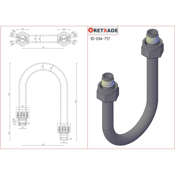 Tubo di Olio ad Alta Pressione Forma aU , Attacco Femmina 1-1/8"