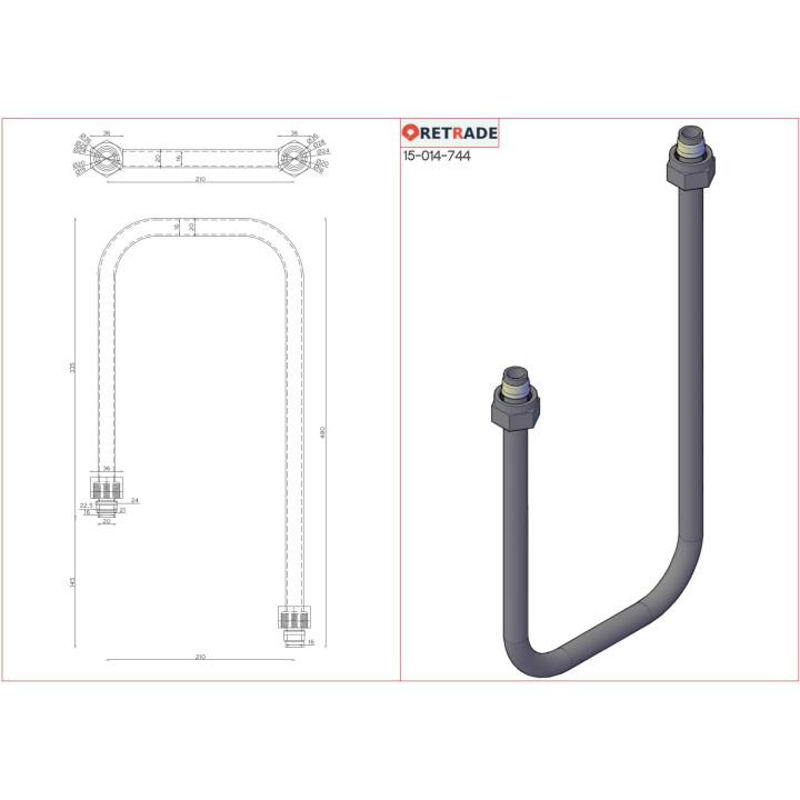 Tubo di Olio ad Alta Pressione Forma aU , Attacco Femmina 1-1/8"