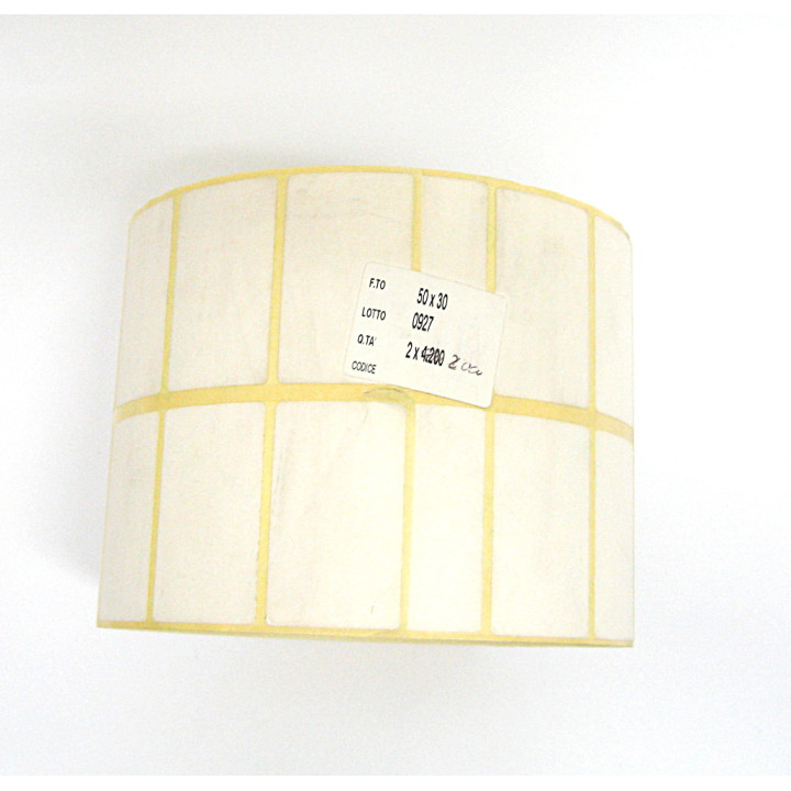 Reel 2x2000pz WHITE Paper Adesive Labels Double Row - 50x30mm
