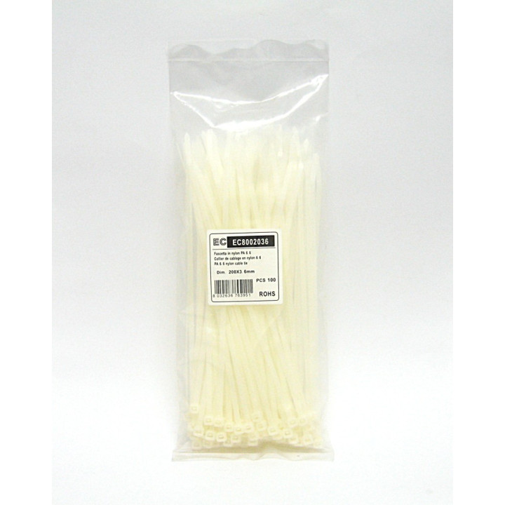 Confezione 100 pz Fascetta in Nylon PA 6.6 200x3.6mm