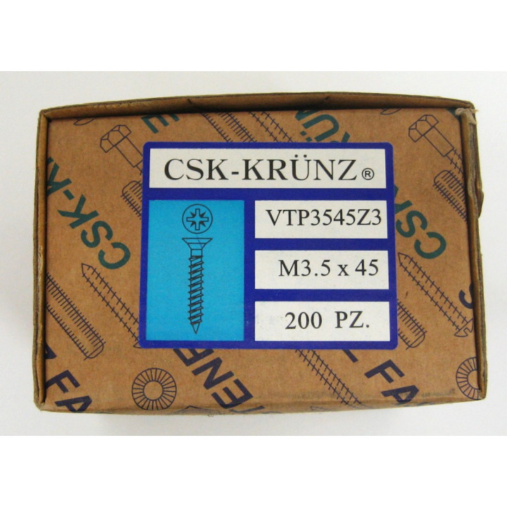 200pz. Vite Testa Piatta a Croce Zincato per Truciolato M3.5x45mm