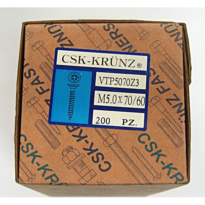 200pz. Vite Testa Piatta a Croce M5.0x70/60mm