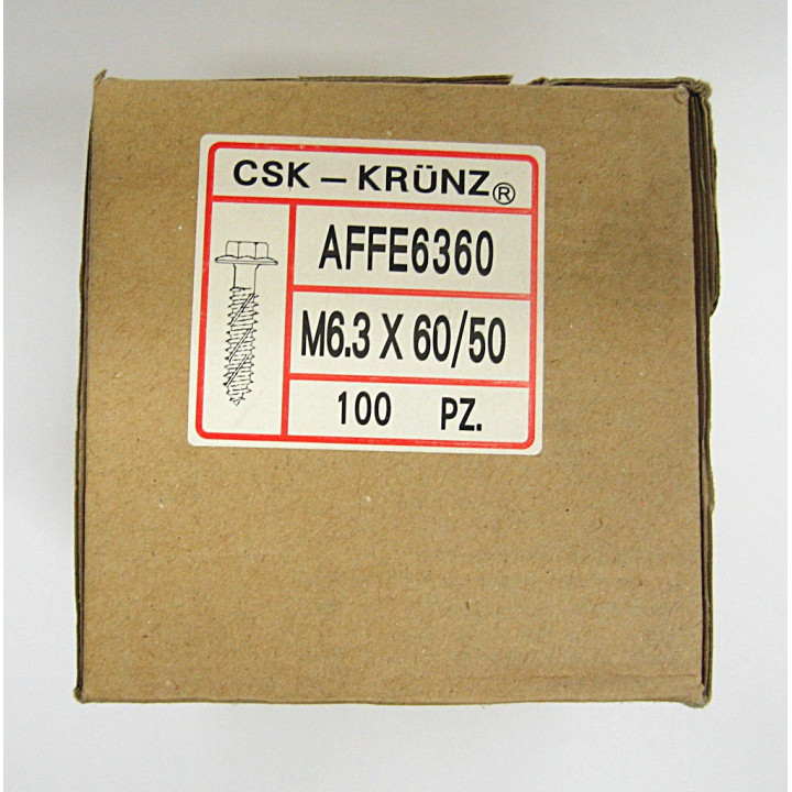 100 pz. Vite Autofilettante Testa Esagonale M6.3x60/50mm