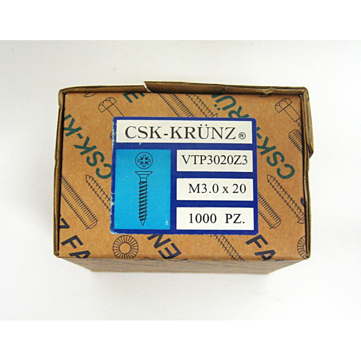 1000 pz. Vite Testa Piatta a Croce M3.0x20mm
