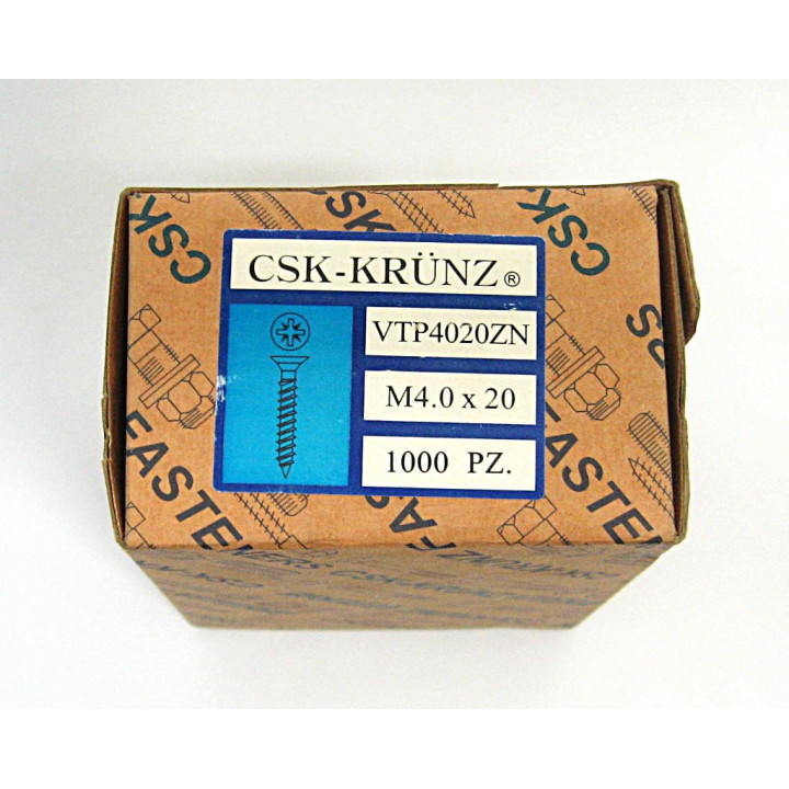 1000 pz. Vite Testa Piatta a Croce M4.0x20mm