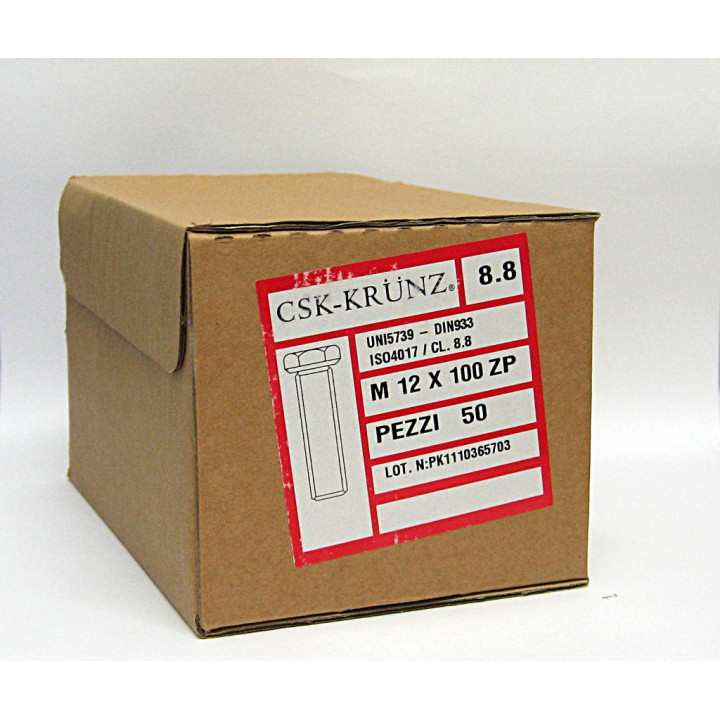 50pz. Vite Filettata Testa Esagonale M12x100mm