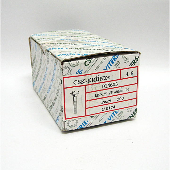 200 pz. Screw/Bolt Neck Square DIN 603 Zinc Plated M6x25mm