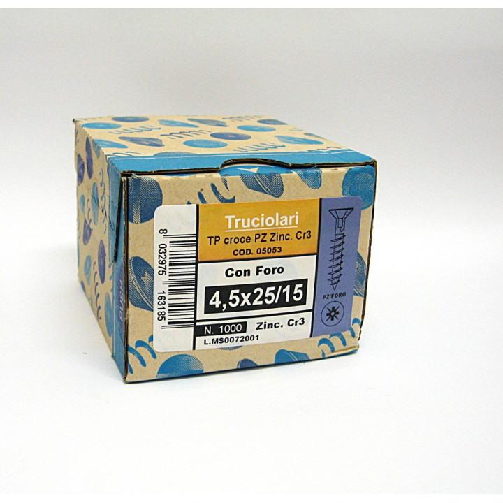 1000 pz. Vite Testa Piatta Svasata a Croce M4.5x25/15mm