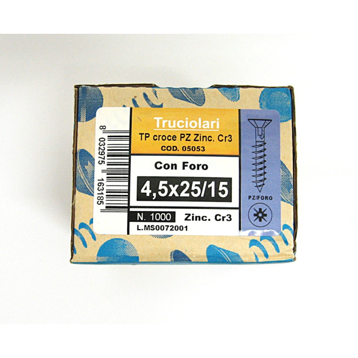 1000 pz. Vite Testa Piatta Svasata a Croce M4.5x25/15mm