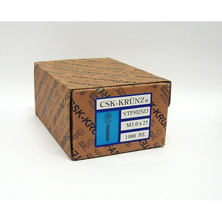 1000 pz. Vite Testa Piatta Svasata a Croce M3.0x25mm