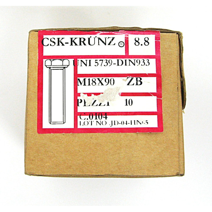 10 pz. Vite/Bullone Testa Esagonale UNI 5739 DIN 933 M18x90 Zincato Bianco