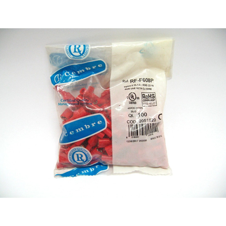 100 pz. Capocorda a Linguetta Totalmente Isolato Femmina 0.25-1.5mmq