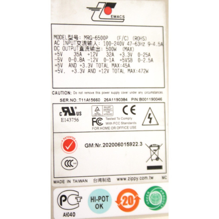 EMACS MRG-6500P - Alimentatore Ridondato - 2x 500W