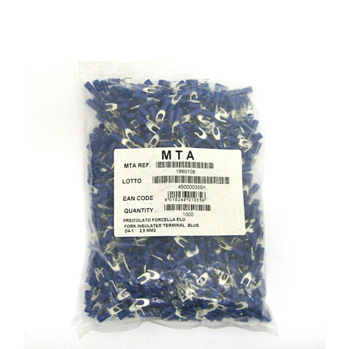 1000 pz. Preinsulated Cable Terminal Fork Single Cable 2.5mmq