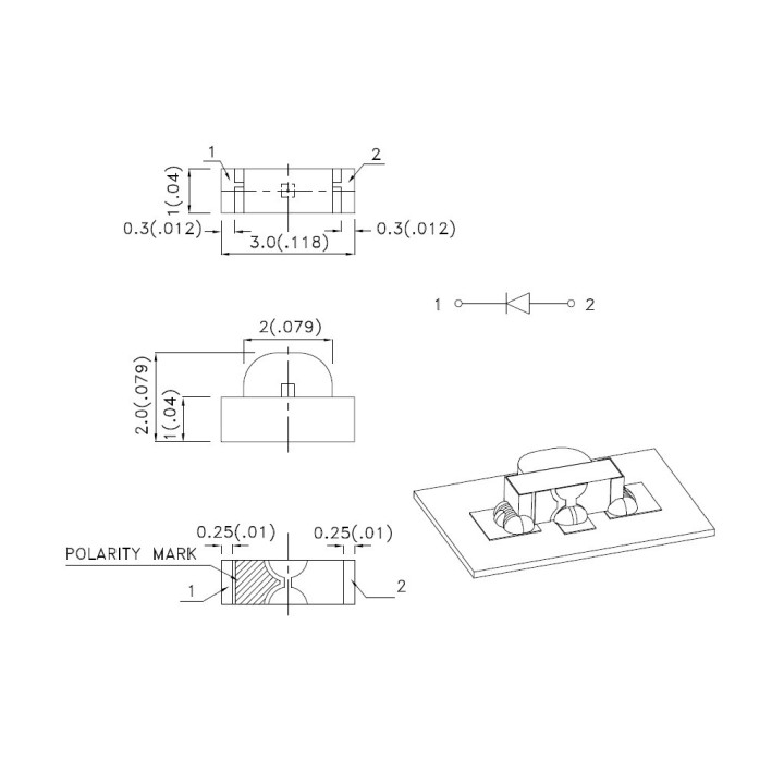 KPA-3010MGC - 10Pz. x SMD LED Laterale ad Angolo Retto Verde 20mA 2.1V 570nm Mega Green