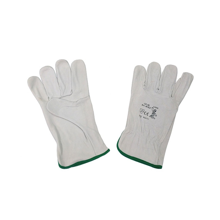SEBA 8CE2 - Guanti da Lavoro in Pelle Bianco con Bordo Verde TG. 11