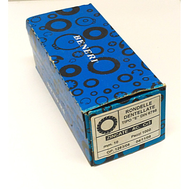 BENERI 1283/08 - 1000Pz Rondella Dentellata M10 Tipo "E" DIN 6798 Zincata Ac. Cr3