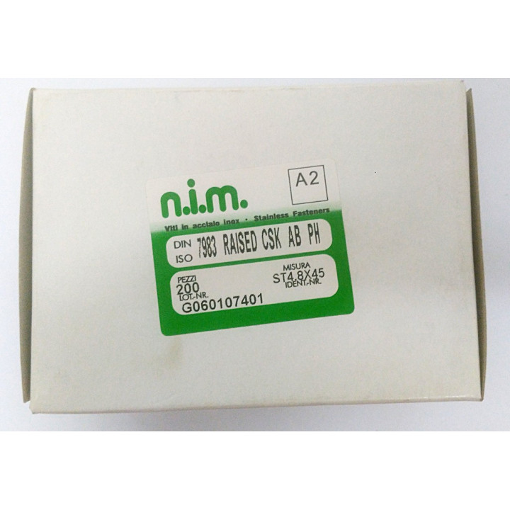 n.i.m. 200 x Vite Filettata Testa Bombata Taglio PH in Acciaio Inox DIN 7983 4.8x45mm