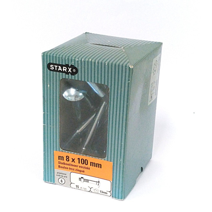 STARX 47.976.16 - 15 x Bullone Testa Tonda + Dado M8x100mm - Zincato